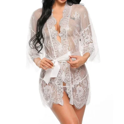Sheer Lace V-neck Babydoll Dress - Image 2