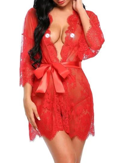 Sheer Lace V-neck Babydoll Dress - Image 3