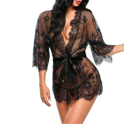 Sheer Lace V-neck Babydoll Dress