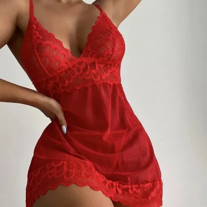 Sheer Lace V-neck Babydoll Dresses - Image 4