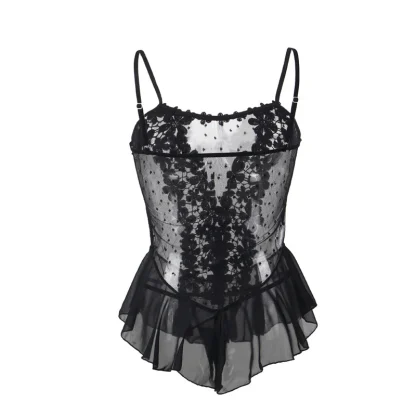 Sexy Floral Lace Babydoll Mini Dress - Image 5