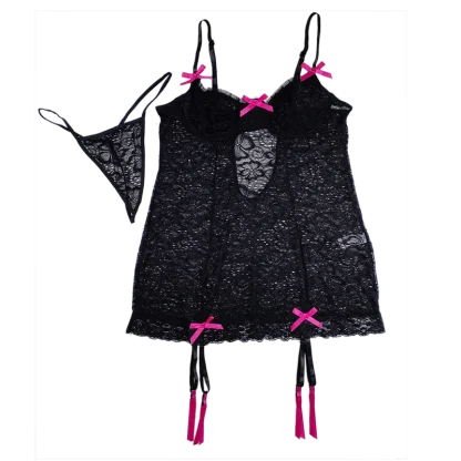 Sheer Lace Babydoll Garter Dress - Image 6