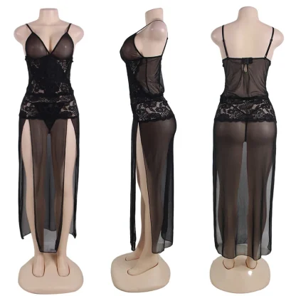 V-neck See-through Slit Babydoll Dress - Image 5